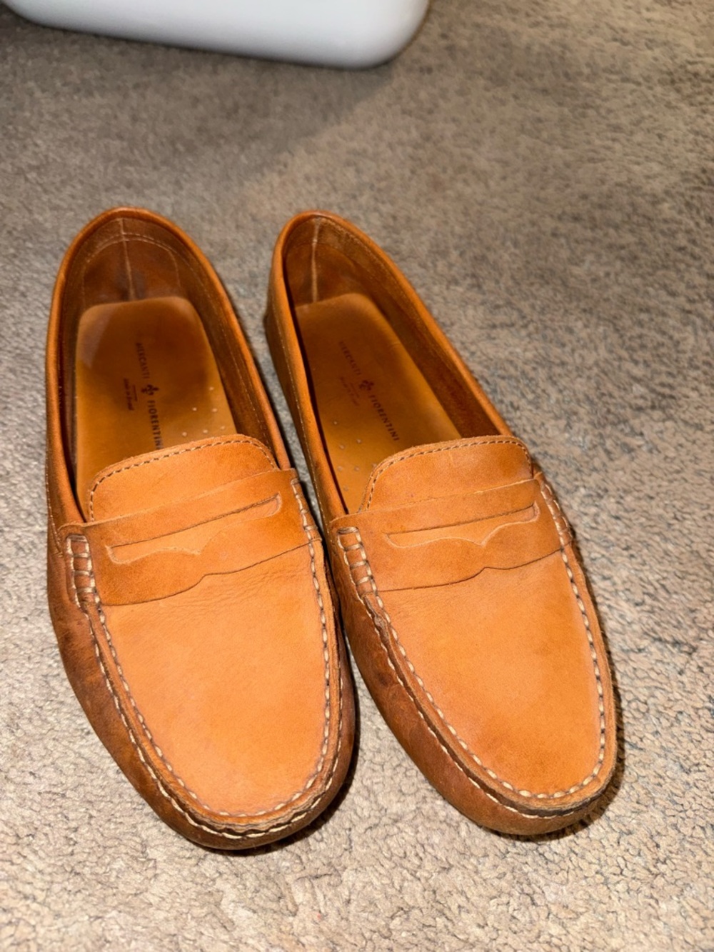 Mercanti Fiorentini Tan Suede Penny Loafers